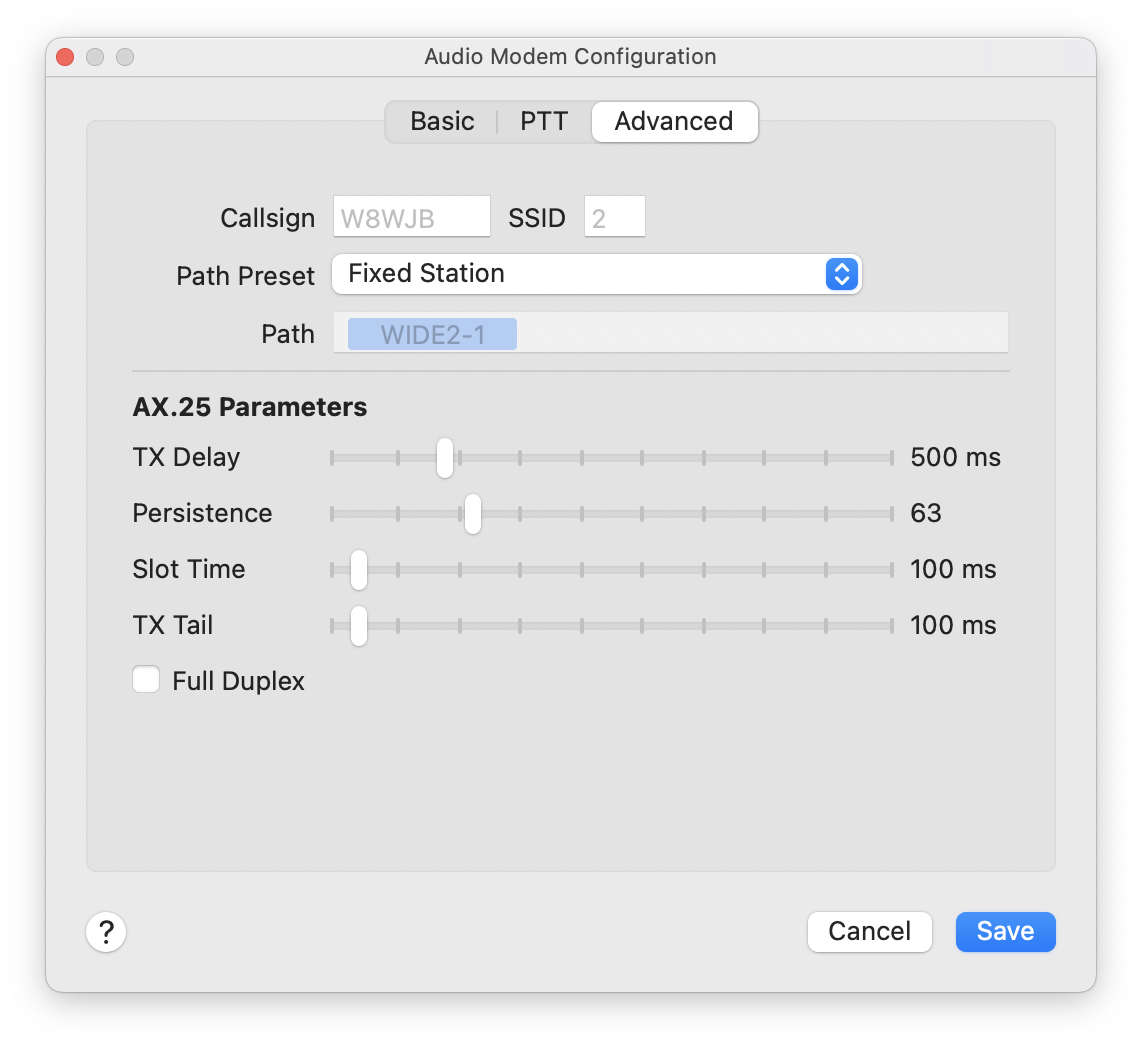 Audio Modem Basic Settings