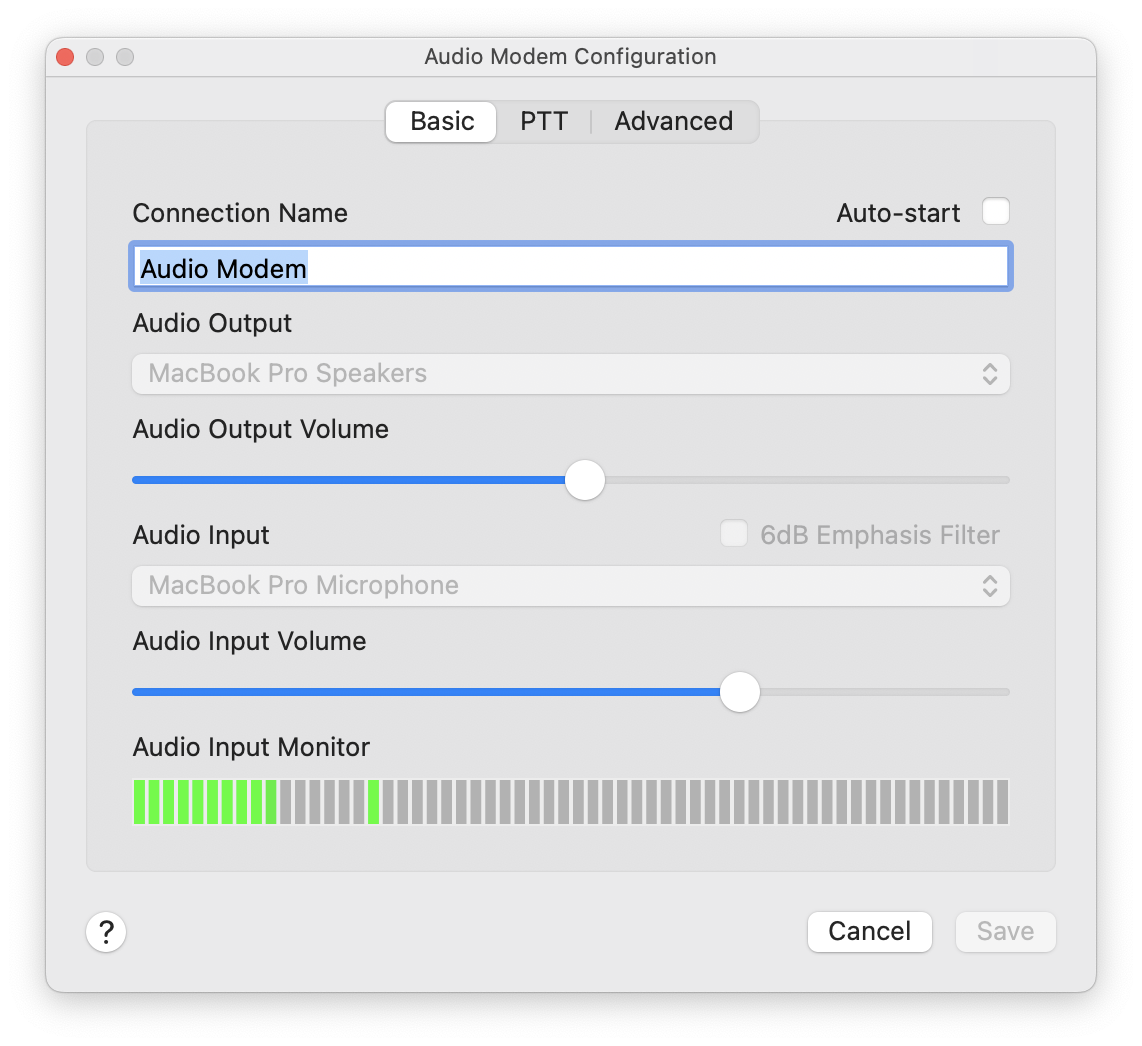 Audio Modem Basic Settings
