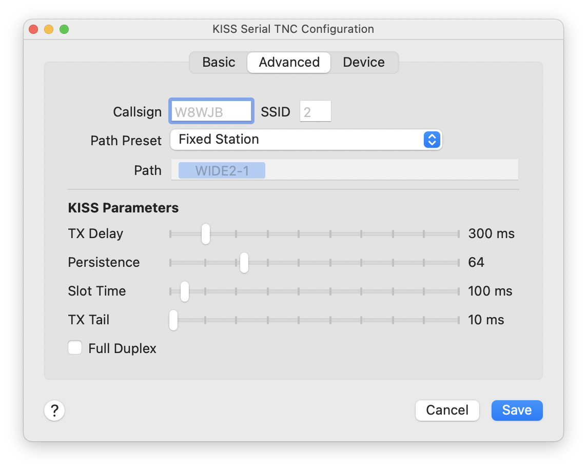 KISS Serial Basic Settings