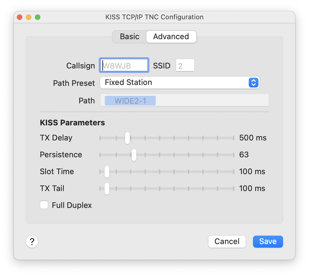 KISS Serial Basic Settings