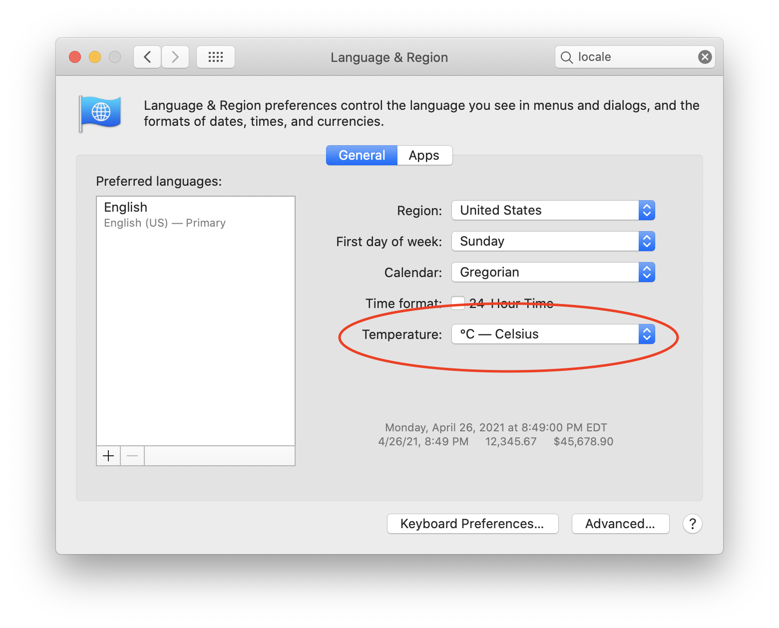 System Temperature Preferences Screenshot